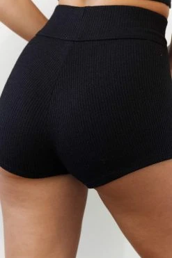 Lounge Underwear Ribbed High Waisted Shorts - Black