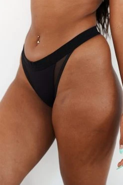 Lounge Underwear String Und Slip Contour Mesh Thong - Black