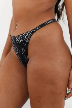 Lounge Underwear Sustainable Lace Magic Thong - Black 4 Lounge Underwear Sustainable Lace Magic Thong - Black