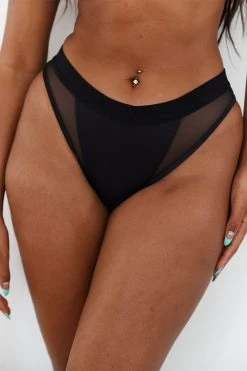 Lounge Underwear String Und Slip Contour Mesh Briefs - Black