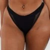 Lounge Underwear String Und Slip Contour Mesh Thong - Black