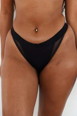 Lounge Underwear String Und Slip Contour Mesh Thong - Black