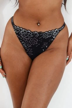 Lounge Underwear Sustainable Lace Magic Thong - Black