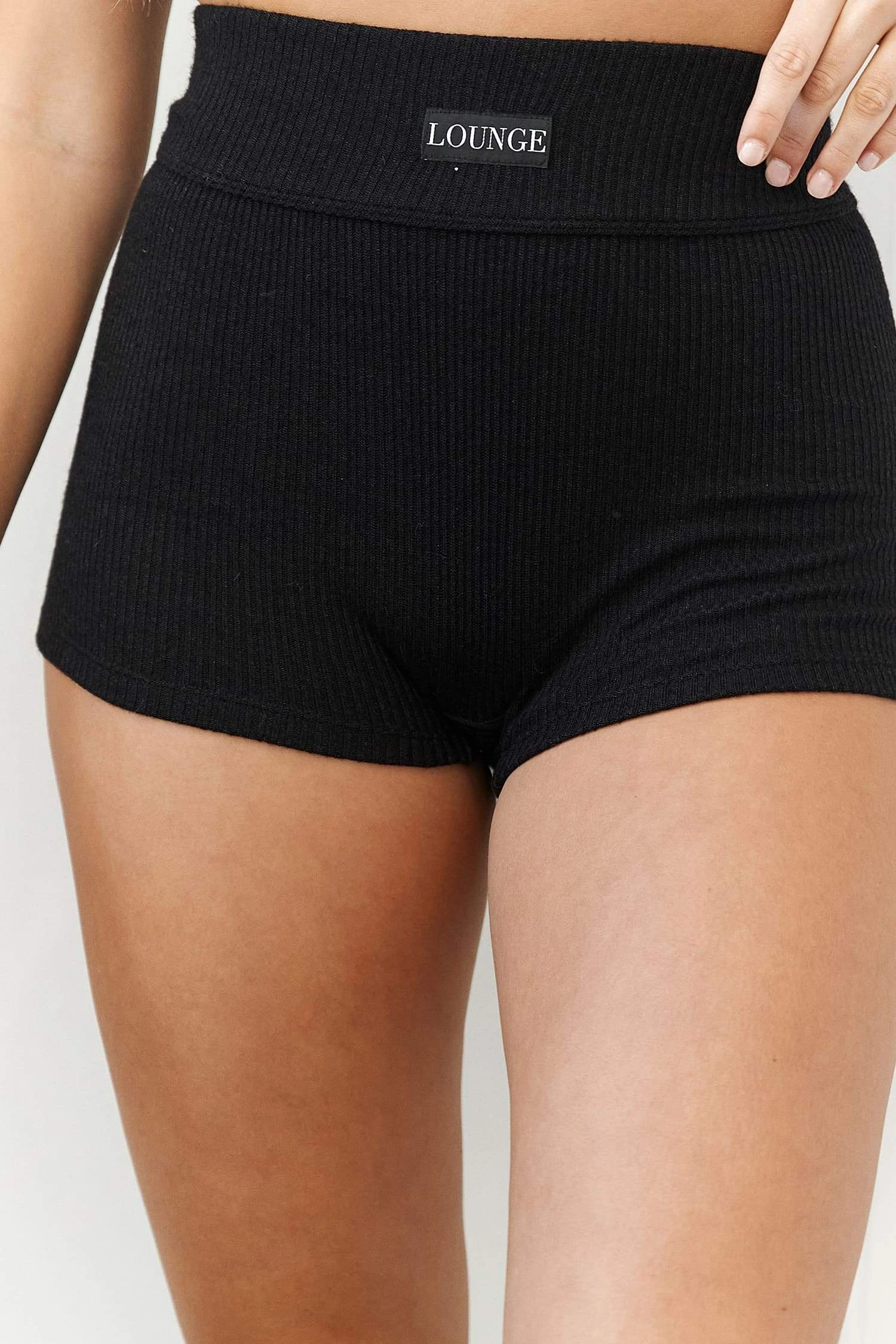 0008_A23I2019RibbedShorts_5aa8fe84-111d-4299-abb8-3ca808986cd0.jpg Lounge Underwear Ribbed High Waisted Shorts - Black