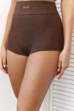 Lounge Underwear Ribbed High Waisted Shorts - Chocolate 7 Lounge Underwear Ribbed High Waisted Shorts - Chocolate