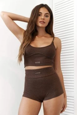 Lounge Underwear Ribbed High Waisted Shorts - Chocolate 9 Lounge Underwear Ribbed High Waisted Shorts - Chocolate