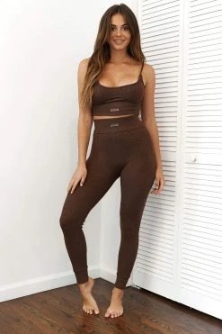 Lounge Underwear Ribbed High Waisted Leggings - Chocolate Leggings Sets