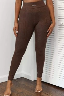 Lounge Underwear Ribbed High Waisted Leggings - Chocolate Leggings Sets