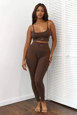 Lounge Underwear Ribbed High Waisted Leggings - Chocolate Leggings Sets