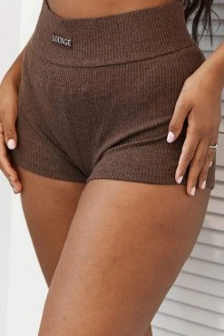 Lounge Underwear Ribbed High Waisted Shorts - Chocolate