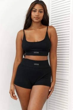 Lounge Underwear Ribbed High Waisted Shorts - Black 9 Lounge Underwear Ribbed High Waisted Shorts - Black