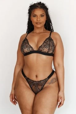 Lounge Underwear Embroidered Triangle Bra (Set) - Black