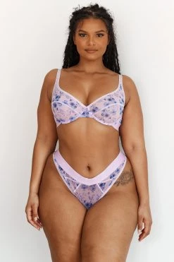 Lounge Underwear Floral Mesh Balcony Bra (Set) - Lilac Bügel-BH Sets