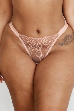 Lounge Underwear String Und Slip Embroidered Triangle Thong - Pink