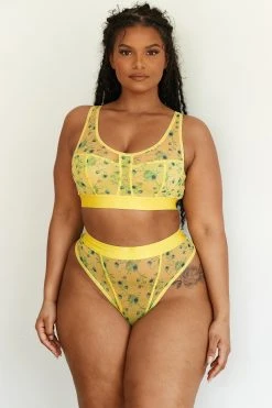 Lounge Underwear Floral Mesh Bralette (Set) - Yellow BH Ohne Bügel Sets