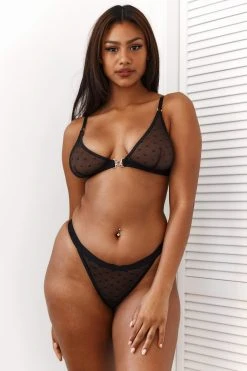 Lounge Underwear BH Ohne Bügel Sets Love Heart Mesh Triangle Bra (Set) - Black