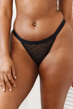 Lounge Underwear String Und Slip Love Heart Mesh Triangle Briefs - Black