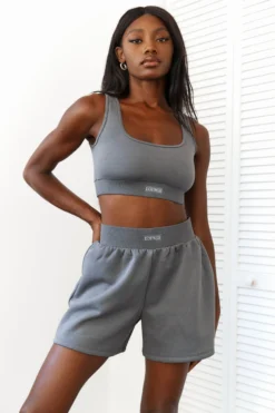 Lounge Underwear Essential Crop Top (Set) - Charcoal Shorts