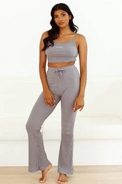 Lounge Underwear Outlet Ribbed Crop Top (Set) - Charcoal