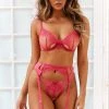 Lounge Underwear Lace Florence Intimates Thong & Suspender Belt (Set) - Hot Pink