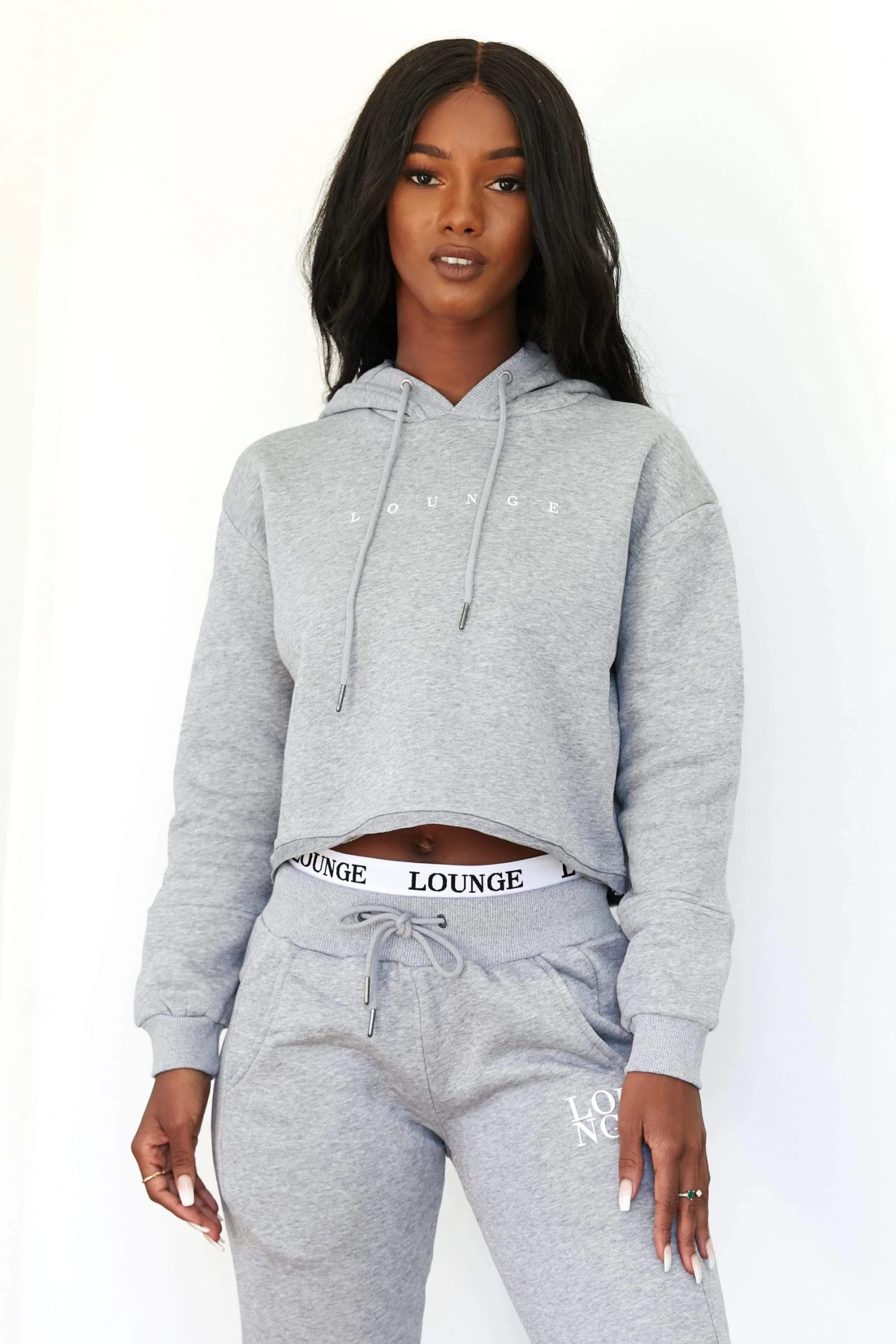 1GreyFittedHoodyEcommMariama.jpg Lounge Underwear Cropped Hoodie - Grey Tops Und Hoodys