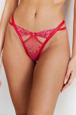 Lounge Underwear Blush Embroidered Thong - Hot Pink