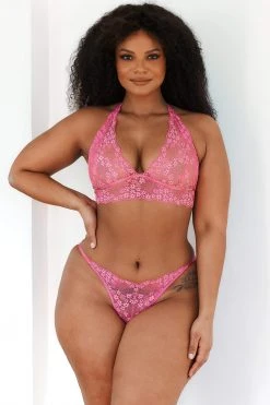 Lounge Underwear Lace Triangle Bra (Set) - Hot Pink