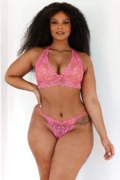 Lounge Underwear Lace Triangle Bra (Set) - Hot Pink