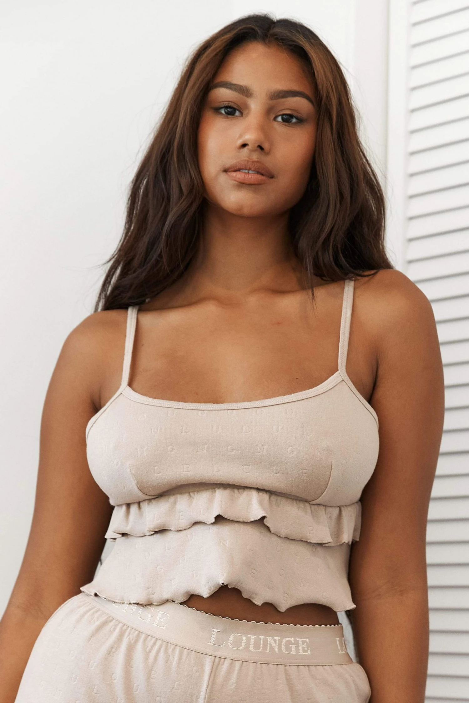 1MinkFrillPyjamaTop-Nayeli.jpg Lounge Underwear Frill Pyjama Cami Top - Mink Schlaf