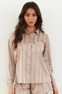 Lounge Underwear Striped Satin Pyjama Shirt - Mink Bestsellers