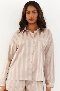 Lounge Underwear Striped Satin Pyjama Shirt - Mink Bestsellers 6 Lounge Underwear Striped Satin Pyjama Shirt - Mink Bestsellers