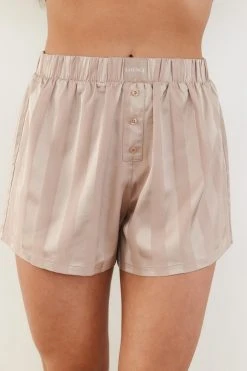Lounge Underwear Striped Satin Pyjama Shorts - Mink