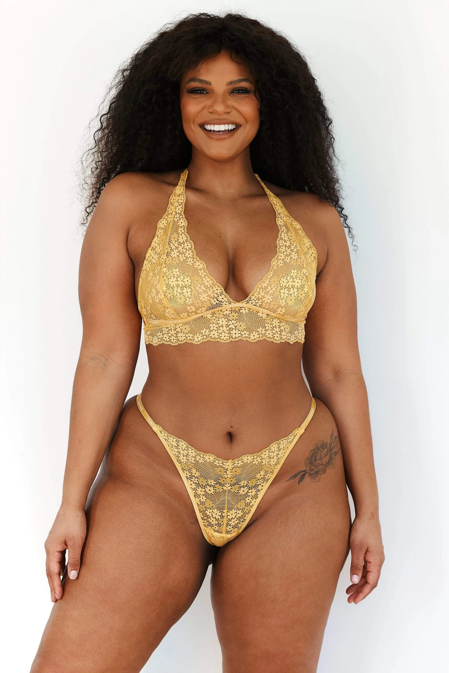 1MustardLaceTriangleBraandThong-Leslie_89db0625-30f4-45d2-a369-26db6868ee22.jpg Lounge Underwear BH Ohne Bügel Sets Lace Triangle Bra (Set) - Mustard