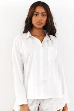 Lounge Underwear Striped Satin Pyjama Shirt - Pearl