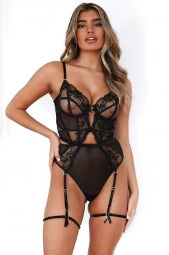 Lounge Underwear Lace Priya Bodysuit - Black