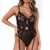 Lounge Underwear Lace Priya Bodysuit - Black