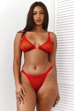 Lounge Underwear BH Ohne Bügel Sets Love Heart Mesh Triangle Bra (Set) - Red