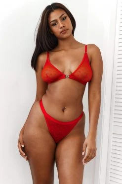 Lounge Underwear BH Ohne Bügel Sets Love Heart Mesh Triangle Bra (Set) - Red