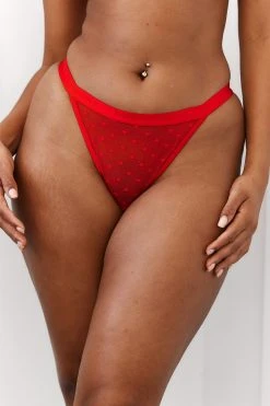Lounge Underwear Love Heart Mesh Triangle Thong - Red