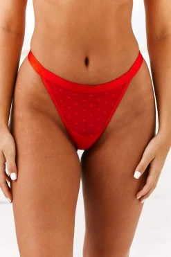 Lounge Underwear Love Heart Mesh Triangle Thong - Red