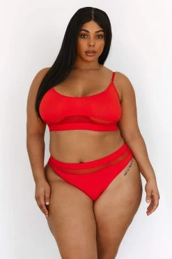 Lounge Underwear BH Ohne Bügel Sets Mesh Bra (Set) - Red