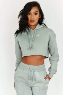 Lounge Underwear Comfy Cosy Cropped Hoodie - Sage Tops Und Hoodys