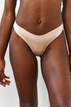 Lounge Underwear String Und Slip Seamless Lace Cheeky Briefs - Sand