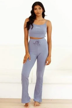 Lounge Underwear Outlet Outlet Ribbed Crop Top (Set) - Smoked Blue