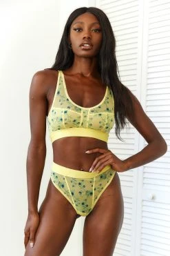 Lounge Underwear Floral Mesh Bralette (Set) - Yellow BH Ohne Bügel Sets