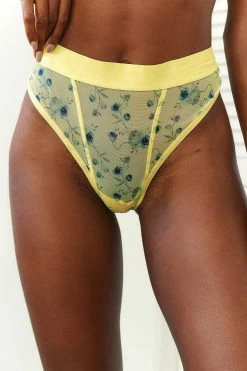 Lounge Underwear Floral Mesh Thong - Yellow String Und Slip