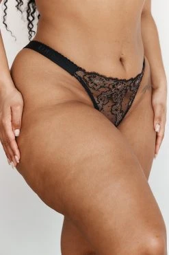 Lounge Underwear Embroidered Triangle Thong - Black