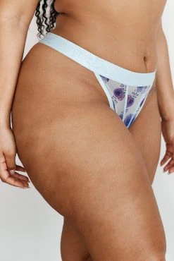 Lounge Underwear String Und Slip Floral Mesh Thong - Blue