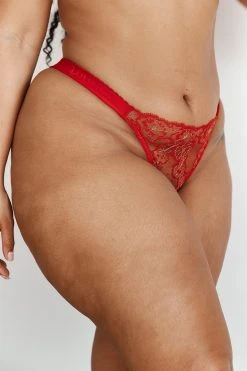 Lounge Underwear Embroidered Triangle Thong - Maroon