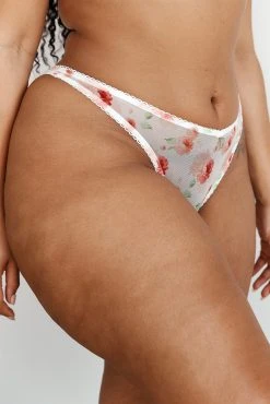 Lounge Underwear Floral Mesh Balcony Thong - White String Und Slip